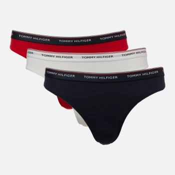 Image of Tommy Hilfiger Womens 3 Pack Essential Thongs - White/Tango Red/Navy Blazer - L