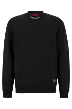 Image of HUGO Relaxed-Fit Cotton Blend Sweatshirt With Chain Collar Black
