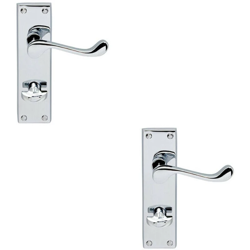 Image of Loops 2x PAIR Victorian Scroll Lever on Bathroom Backplate 155 x 41mm Polished Chrome Multi
