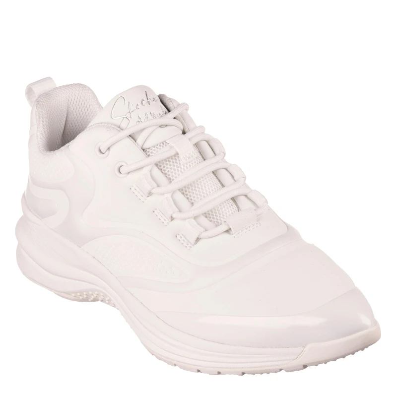 Image of Skechers Glossed Hot Melt Embossed Neoprene Low-Top Trainers Womens White female 2 (35)