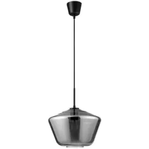 Image of Georgia 30cm Dome Pendant Ceiling Light Chrome Glass Black Metal Black Fabric Wire LED E27 - Merano