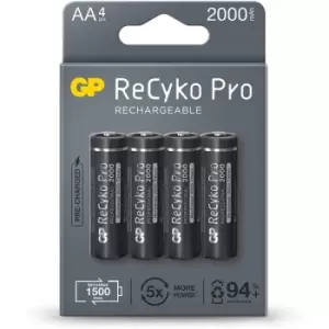 Image of GP ReCyko Pro Rechargeable 2000 mAh, AA Batteries (4 Pack)