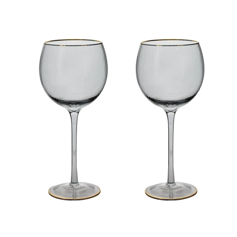 Image of Hestia Set of 2 Grey Gin Glasses with Gold Rim Clear unisex