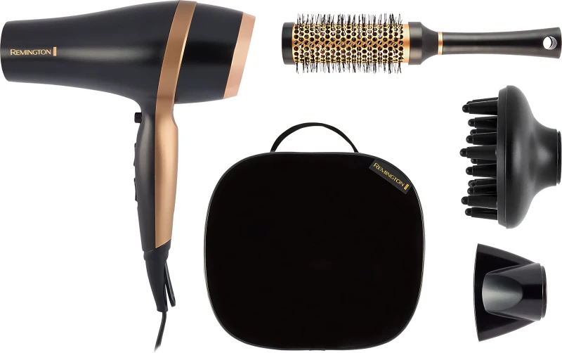Image of REMINGTON D6960GP Salon Smooth Hairdryer Gift Set - Black & Gold,Black 5038061165074