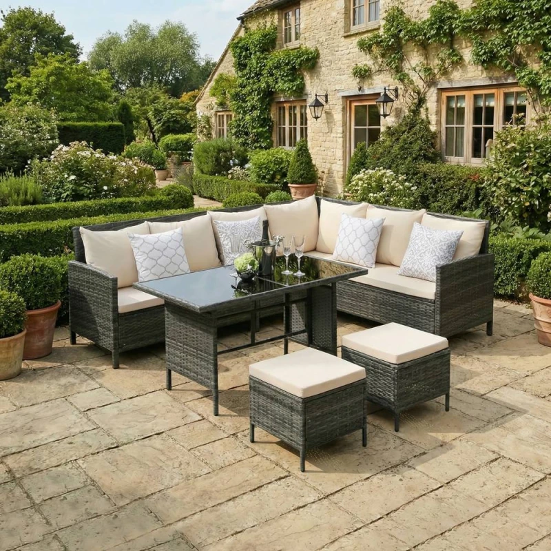 Image of Home Garden Direct Thalia - Rattan Corner Sofa Set - 8 Seats - Beige Beige Unisex