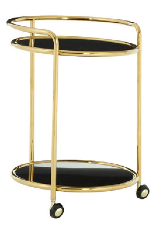 Image of Premier Housewares Round Gold Finish Trolley, Tempered Glass Shelves Drinks Trolley For Parties, Movable Kitchen Trolley Gold