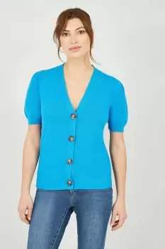 Image of Yumi Blue Short Sleeve Knitted Cardigan