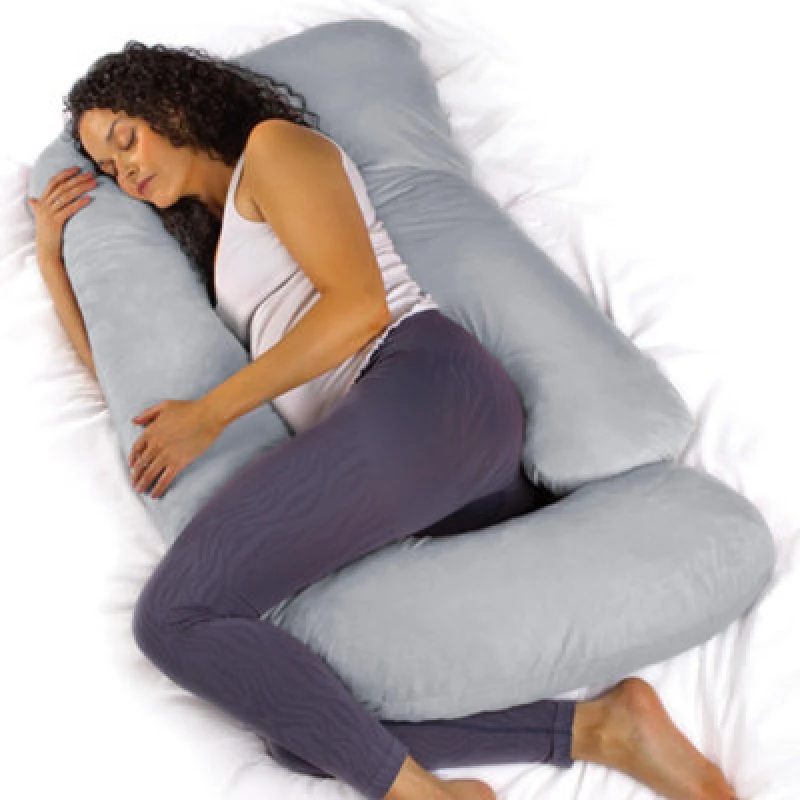 Image of Aamira J Shaped Pregnancy Pillow Light Grey, 140X70X20Cm Shredded Memory Foam Full Body Maternity Cushion For Sleeping