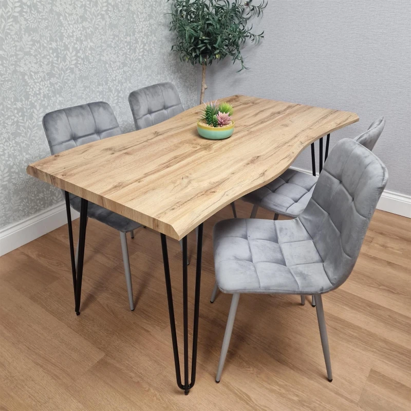Image of Kosy Koala Dining Table And 4 Grey Velvet Chairs - Stylish Dining Room Set, Multi ARZ140+4GYRCO