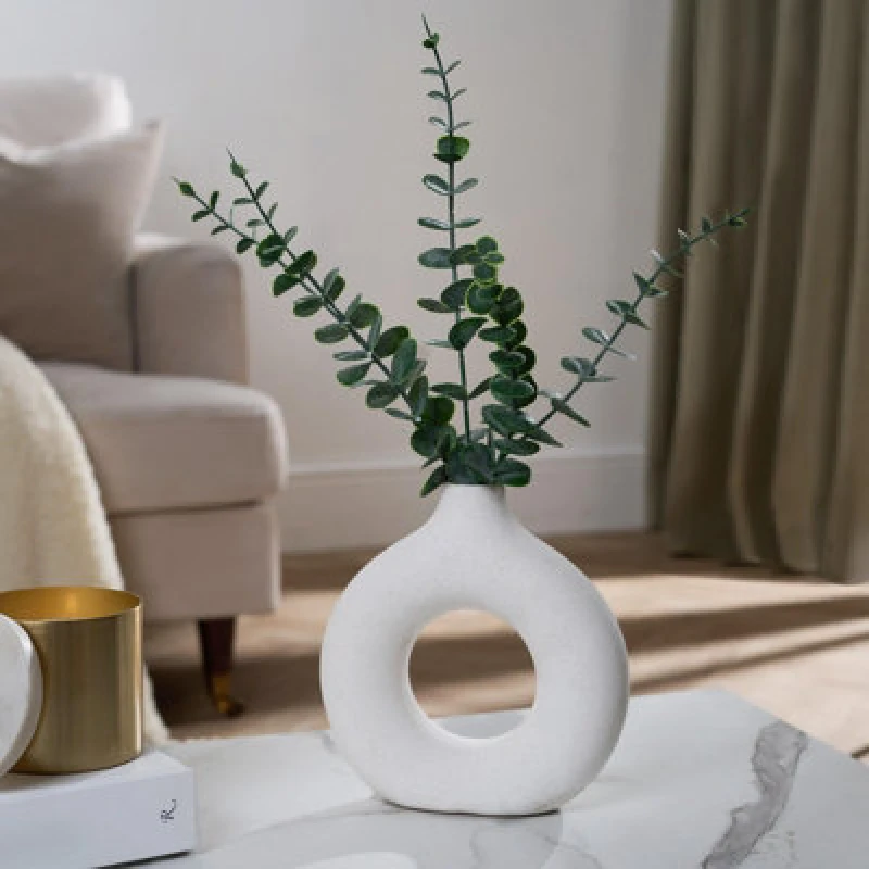 Image of OHS OHS Artificial Eucalyptus with Ceramic Vase Home Decorative Faux Plant in Cream Cream One Size Unisex 5027434217335