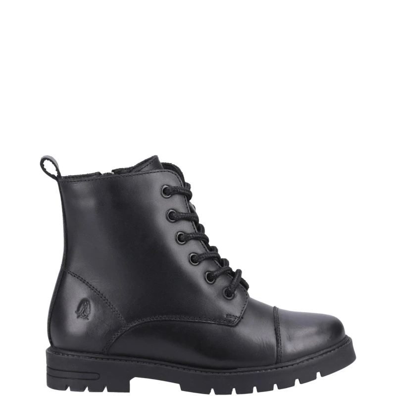 Image of Hush Puppies Girls Lauren Junior Lace Up Leather Boots UK Size 12 (EU 30.5) Black HUS885-BLACK-12