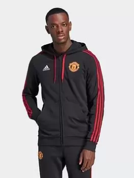 Image of Adidas Mens Manchester United 23/24 3 Stripe Hoody, Black, Size 2XL, Men