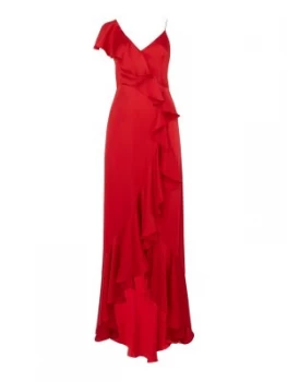 Image of Jill Jill Stuart V neck sleeveless satin frill dress Red
