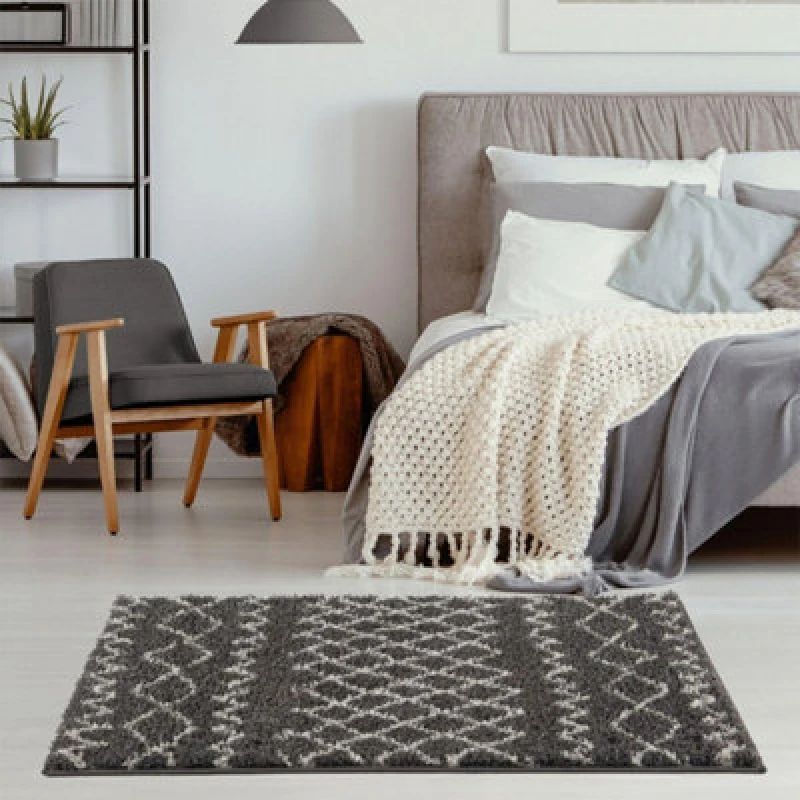 Image of THE RUGS Soft Tangier Shaggy Rugs & Runners Dark Grey Living Room Size: 80cm x 150cm Dark Grey Unisex 80cm x 150 cm