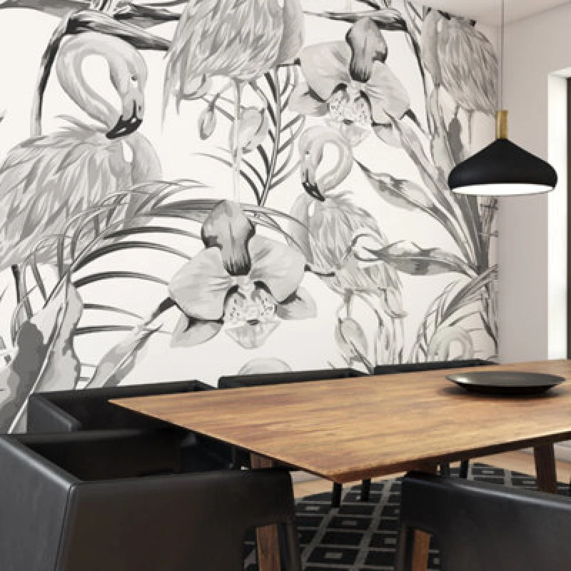 Image of Origin Murals Black & White Tropical Flamingo Matt Smooth Paste The Wall Mural 350Cm Wide X 280Cm High