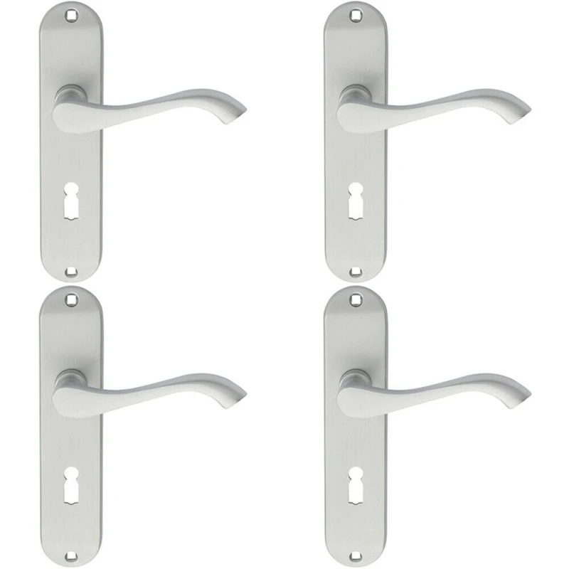 Image of Loops 4x PAIR Curved Handle on Chamfered Lock Backplate 180 x 40mm Satin Chrome Multi