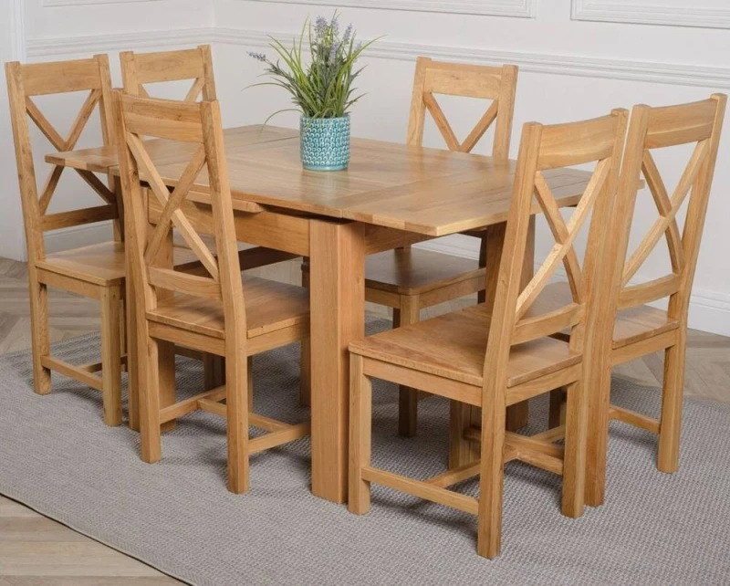 Image of Thats Furniture Richmond 90-150cm Square Oak Extending Dining Table & 6 Berkeley Chairs in Brown Brown Unisex
