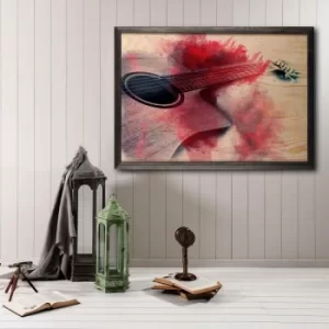 Image of Guitar Multicolor Decorative Framed Wooden Painting