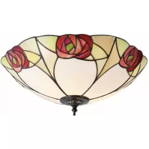 Image of Tiffany Glass Flush Ceiling Light - Mackintosh Style Rose - Dark Bronze Finish