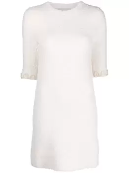 Image of LANVIN WOMEN Short Sleeves Mini Embroidered Dress Ecru