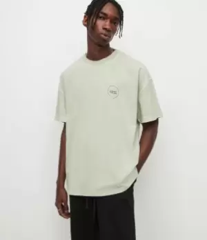 Image of AllSaints Mens Omiri Crew T-Shirt, Washed Moss Green, Size: L