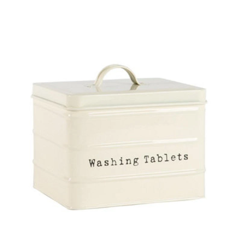 Image of Harbour Housewares Washing Tablets Canister - Cream - Vintage Metal Home Kitchen Canister Tin Box Utility Laundry Storage