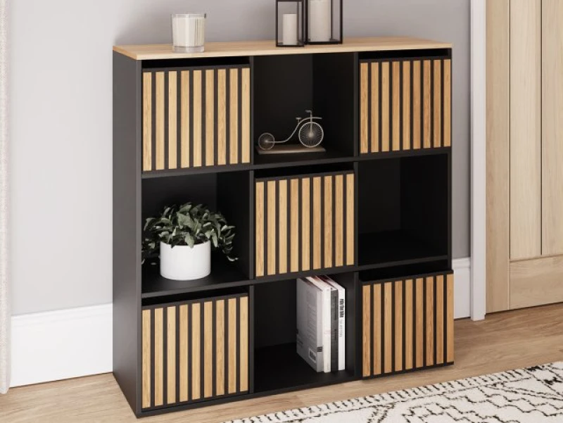Image of GFW Kube 3x3 Black and Oak Shelf Storage Cube