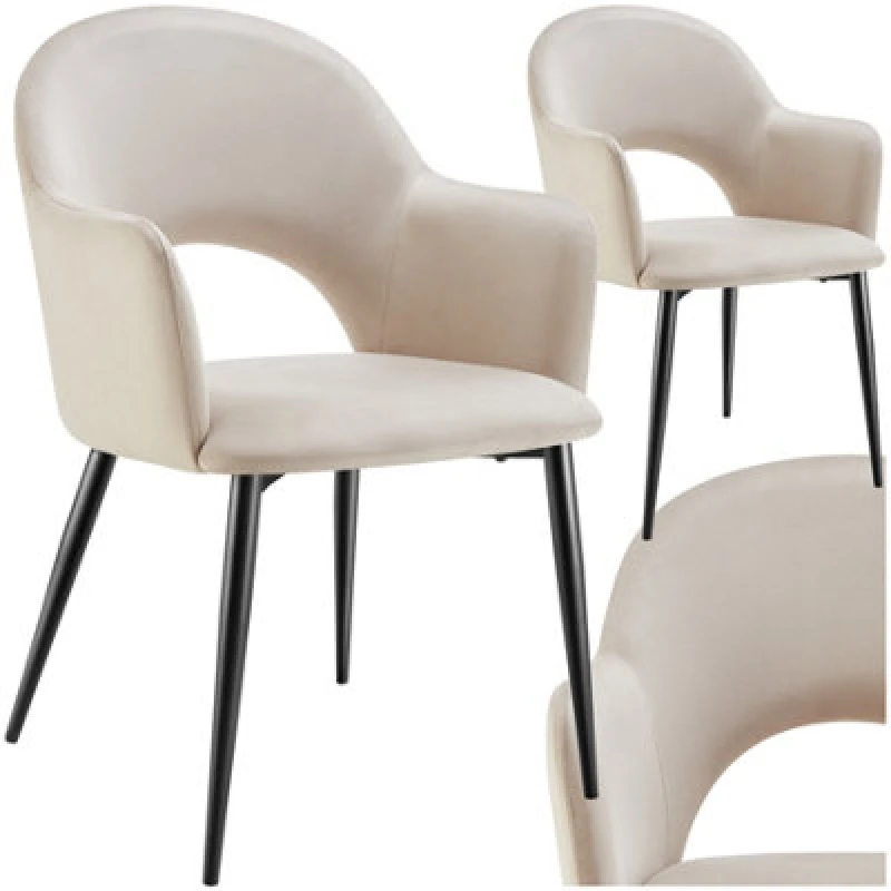 Image of Tectake Set Of 2 Dining Chair Sasha- Padded Armchair In Velvet Look, Continuous Backrest - Cream