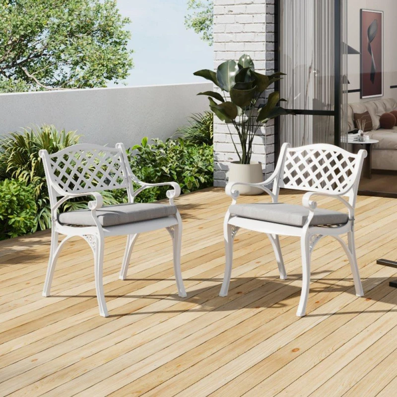 Image of Breeins 2 Pcs Garden Cast Aluminum Chairs White White L