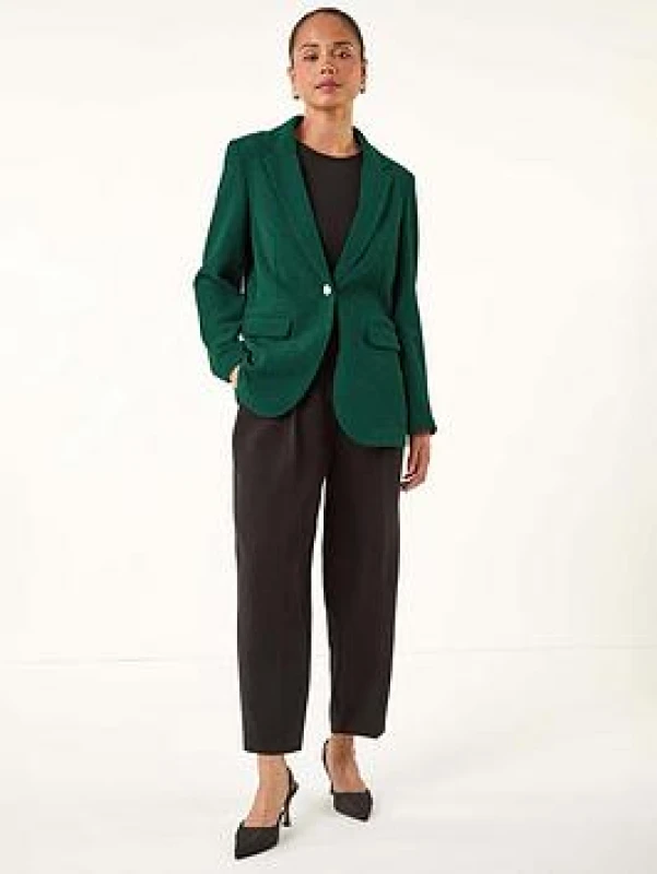 Image of Roman Womens Petite Textured Buttoned Blazer in Teal Size: 12 Teal Female 12