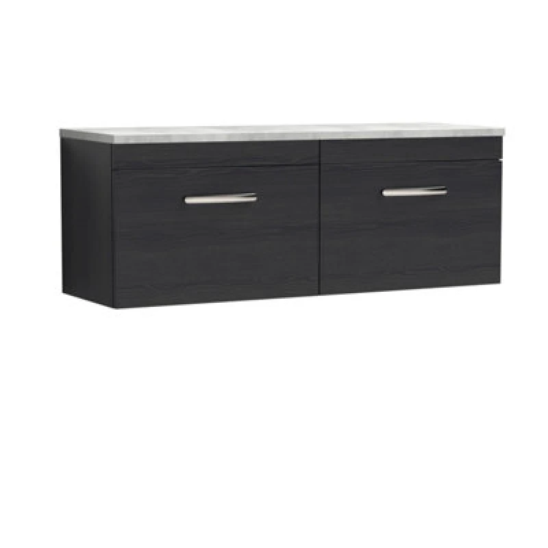 Image of NUIE Nuie - Athena Wall Hung 2-Drawer Vanity Unit with Bellato Grey Worktop 1200mm Wide - Charcoal Black Woodgrain ATH040LBG2