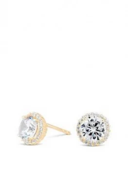 Image of Simply Silver Sterling Silver 925 12Ct Yellow Gold Cubic Zirconia Round Halo Stud Earring