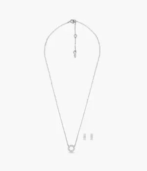 Image of Fossil Women Tiny Pearls Sterling Silver White Glass Pearl Necklace and Earrings Set