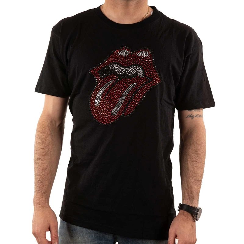 Image of The Rolling Stones Mens Classic Tongue Embellished T-Shirt in Black Size: Large Black Male L