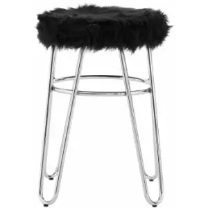 Image of Premier Housewares District Black Faux Fur Stool