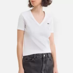 Image of Embroidered Logo Cotton T-Shirt with V-Neck