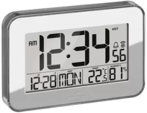 Image of Marathon Clock Crystal Framed Atomic Wall Temperature & Humidty Silver