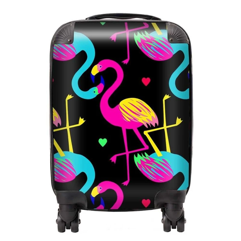 Image of Warren Reed - Designer Vivid Flamingo Pattern Suitcase in Black Size: Medium Black Unisex Medium