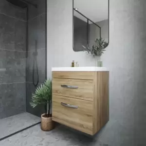 Image of Nuie - Athena Wall Hung 2-Drawer Vanity Unit with Basin-2 500mm Wide - Natural Oak
