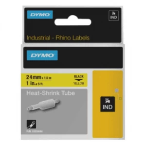 Image of Dymo 1805444 Black On Yellow Heat Shrink Tubing (24mm x 1m)