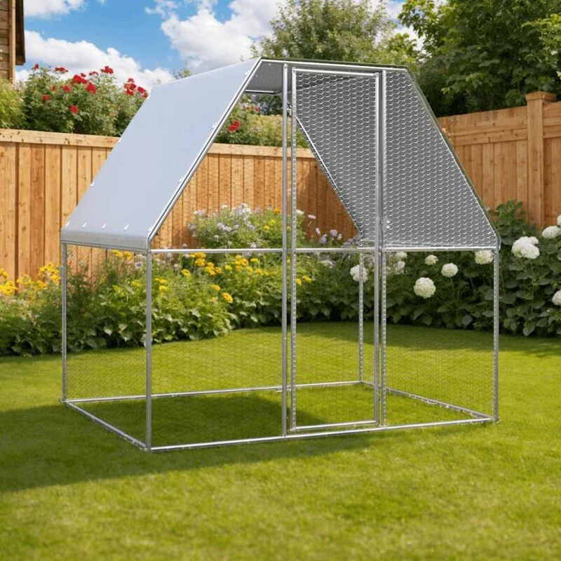 Image of vidaXL Chicken Cage Silver and Grey 2x2x2 m Galvanised Steel, Silver 155886