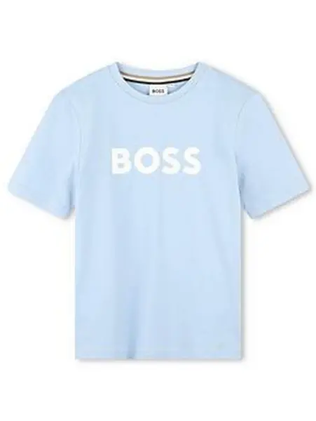 Image of Boss Blue Junior Cotton T-Shirt With Logo L/Blue Boys 12Y 209903UK