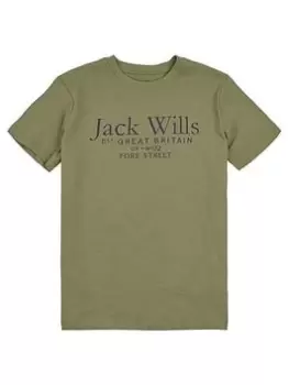 Image of Jack Wills Boys Script Short Sleeve T-Shirt - Olivine, Khaki, Size 7-8 Years
