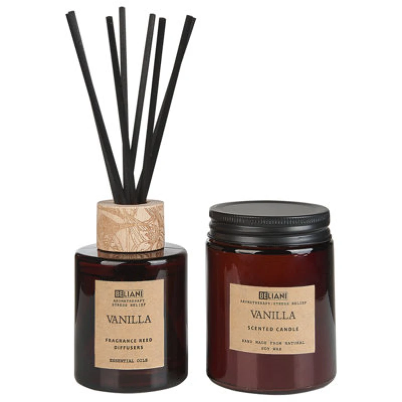 Image of Beliani Scented Candle With Fragrance Reed Diffuser Dark Elegance Soy Wax Floral Notes