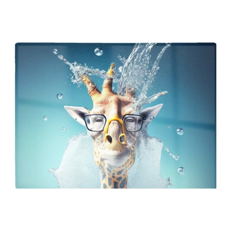 Image of Warren Reed Designer Giraffe With Glasses Splashart Glass Chopping Board