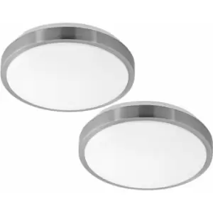 Image of 2 pack Wall Flush Ceiling Light White Shade White Satined Nickel Plastic LED 18W