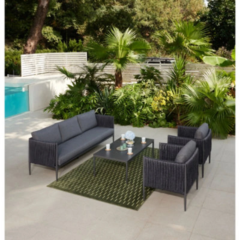 Image of Home Detail Serena Dark Grey Rope Lounge Sofa Garden Set with Rising Table Dark Grey