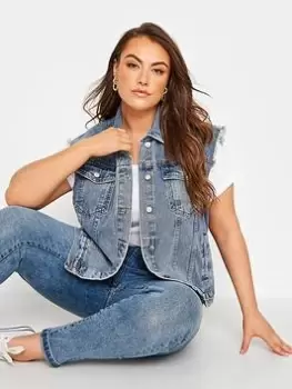 Image of Yours Clothing Sleeveless Denim Jacket - Blue Size 20, Women
