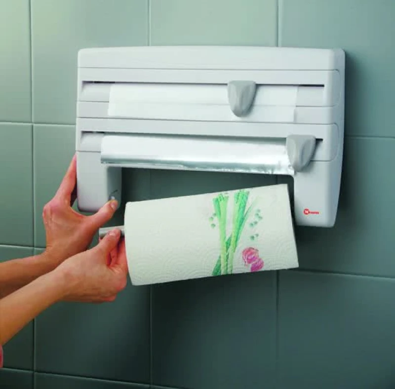 Image of Metaltex Roll & Roll Kitchen Tissue Roll Dispenser, 2-Rolls, Built-In Knives
