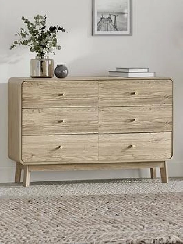 Image of SO'HOME Seluna Retro Oak 6 Drawer Dresser natural oak ONE SIZE